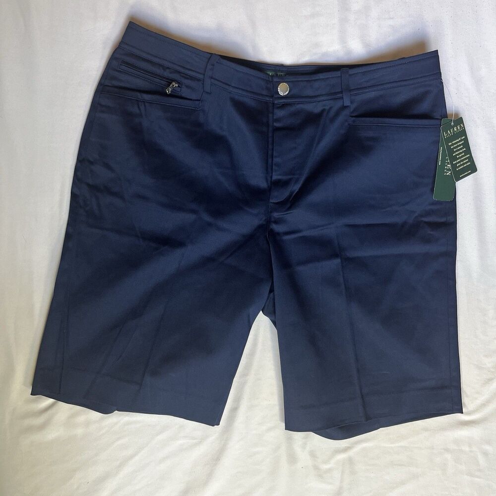 NWT Lauren Ralph Lauren dark blue navy cotton blend Chino shorts womens 14
